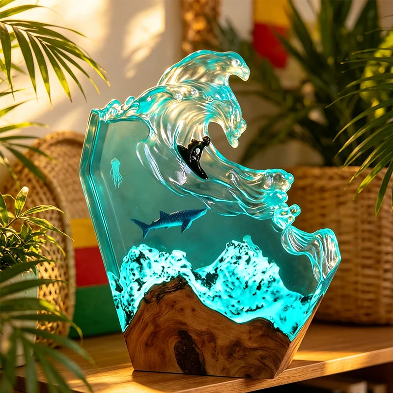 Resin Art Lamp - Lámpara de ballena marina, arte de