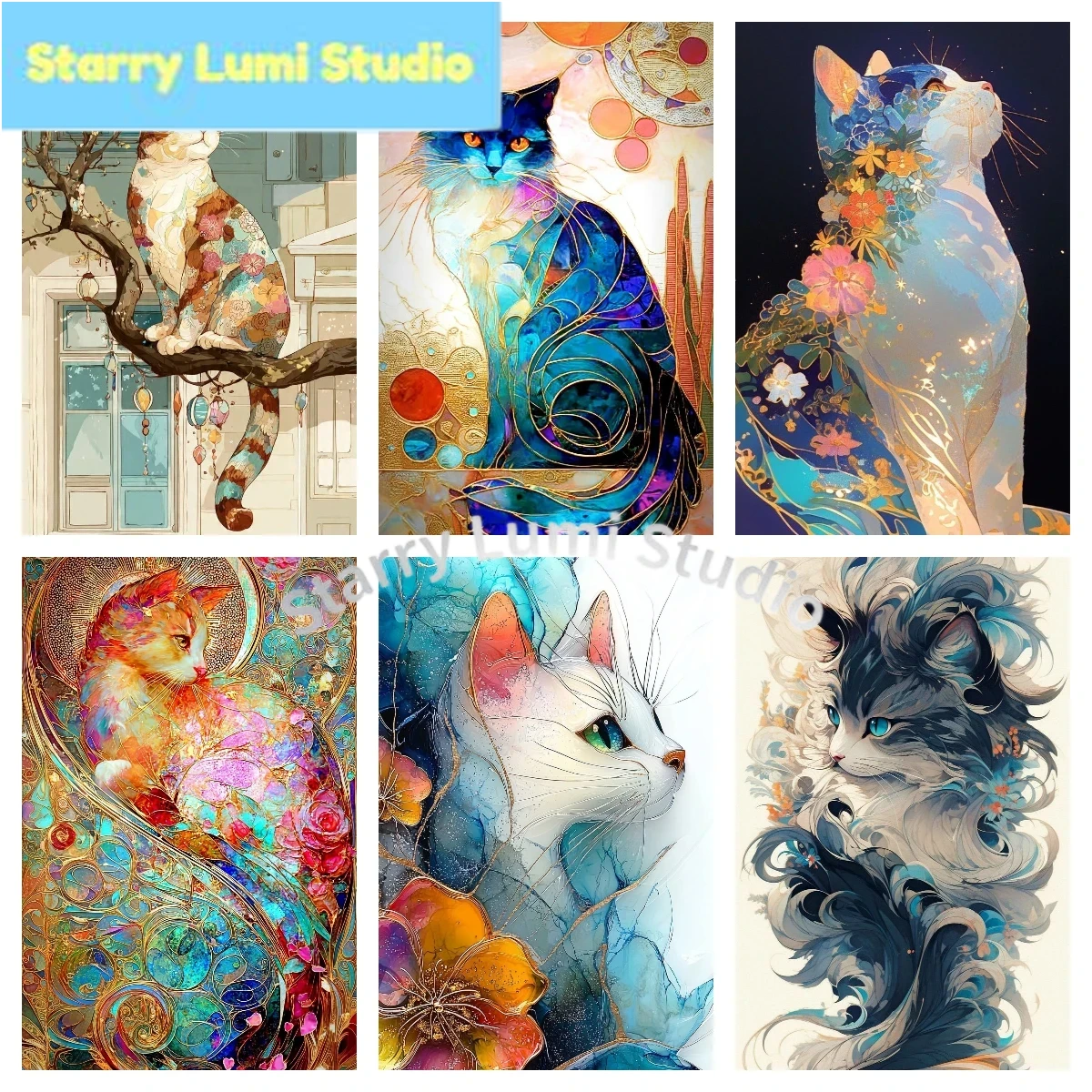 Resin Art Alcohol Ink - Cuadro de gato con diseño de