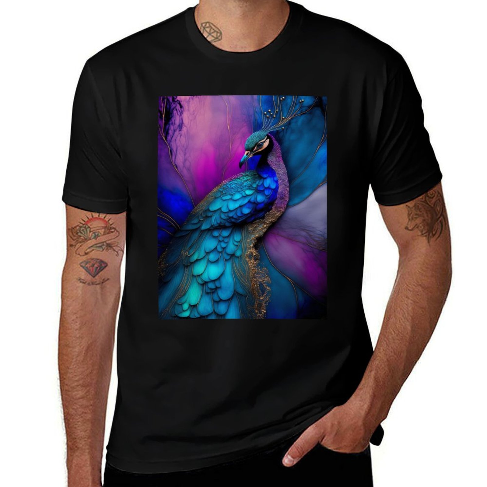 Pluma de pavo real - Camiseta  - Resin Art Alcohol Ink reseña y precio